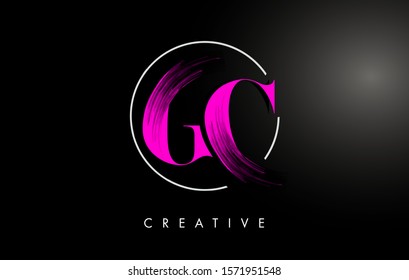 Pink GC Brush Stroke Letter Logo Design. Pink Paint Logo Leters Icon with Elegant Circle Vector Design.