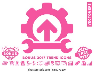 Pink Gear Integration Tools pictogram with bonus 2017 year trend pictures. Vector illustration style is flat iconic symbols, white background.