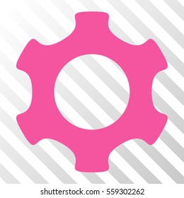 Pink Gear interface pictogram. Vector pictograph style is a flat symbol on diagonally hatched transparent background.