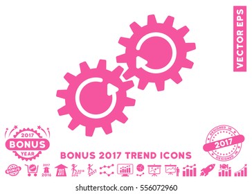 Pink Gear Mechanism Rotation pictograph with bonus 2017 trend clip art. Vector illustration style is flat iconic symbols, white background.
