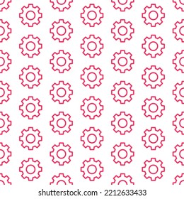 Pink gear seamless pattern with white background.
