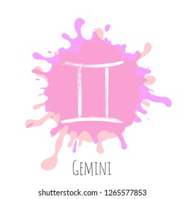 Pink Gemini horoscope icon, hand painted zodiac vector sign. Astrological icon isolated. Gemini astrology horoscope symbol clip art on white background.