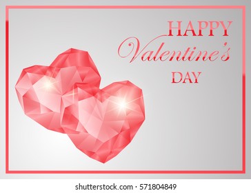 pink gemstone heart shape. Shiny stone design for valentine s day or wedding invitation card.