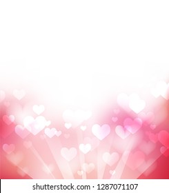 Pink gentle background with defocused hearts and light, pure and soft background