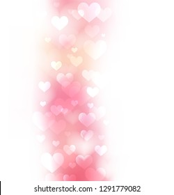 Pink gentle background with defocused hearts, light and pure background