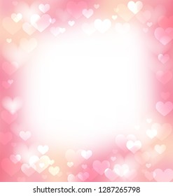 Marco gentil rosa , fondo con corazones y luz desenfocados, puro y suave