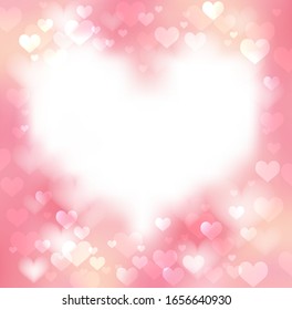 Pink gentle frame with defocused hearts, light and pure background