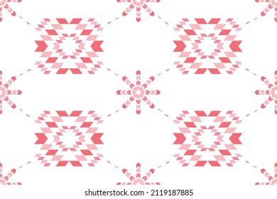 Pink geometric Aztec style. Mosaic on the tile.  African Moroccan pattern. Ethnic carpet. Majolica. Ancient interior. Asian rug. Tribal vector ornament. Pillow case textile. native ethnic patterns.