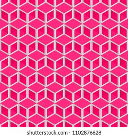 Pink geometric boxes, rhombus and triangle pattern seamless vector background.