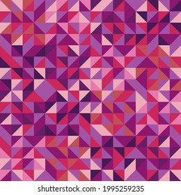 Pink geometric bright ornament. Vector triangles glassed mosaic pattern.