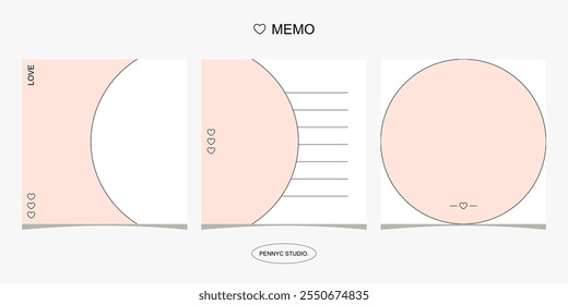 Pink Geometric Circle Minimalist Design Memo Note Pad Paper Printable Set