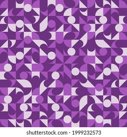 Pink geometric circles and quarters shapes. Pink and purple decor shapes make mosaic ornament. For interior and seamless ornament.