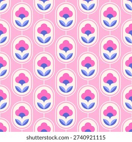 Pink geometric flower seamless pattern design for spring season background.