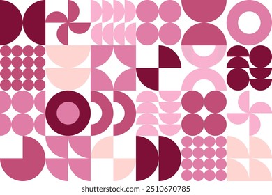 Patrón sin costuras de mosaico geométrico rosa de piezas de círculo. Abstractas fondo de azulejo moderno. Formas de media ronda. Plantilla para la cubierta, Fondo de pantalla, embalaje, impresión textil