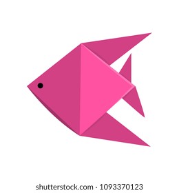 Pink geometric paper fish made in origami technique vector Illustration on a white background