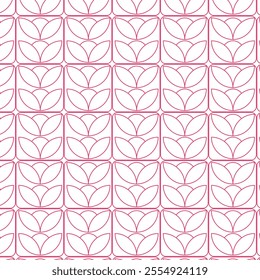 A pink geometric pattern featuring floral-inspired motifs arranged in a grid, perfect for elegant wallpapers, textiles, or modern decorative designs.