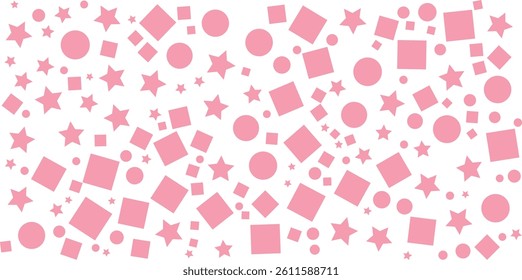 Pink Geometric Pattern Featuring Various Shapes Including Circles and Squares