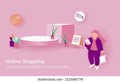 pink geometric podium. pink background.vector art and illustration.