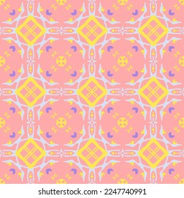 Patrón geométrico sin soldadura rosa con forma tribal. Patrón diseñado en estilo Ikat, Azteca, Marroquí, Tailandés, Árabe de Lujo. Ideal para tela, cerámica, tapicería. Ilustración vectorial.