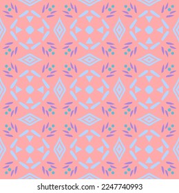 Pink Geometric Seamless Pattern with Tribal Shape. Pattern designed in Ikat, Aztec, Moroccan, Thai, Luxury Arabic Style. Ideal for Fabric Garment, Ceramics, Wallpaper. Vector Illustration.