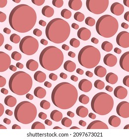 Pink geometric volumed rounds polka dot on white grunge background vector seamless pattern. Cloth, textile, fabric, gift or wrapping paper.