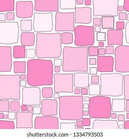 Pink geometrical seamless background with doodle squares