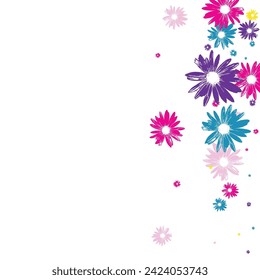 Pink Gerbera Background White Vector. Garden Art Card. Green Flowers Spring. Creative Template. Element Yellow Floral.