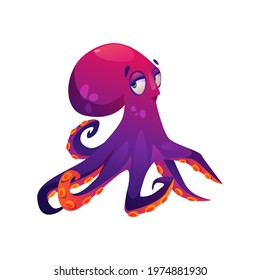 Pink giant octopus isolated cartoon underwater animal. Vector aquatic wildlife character, kids toy mascot. Wildlife creature, marine organism with big head and eight limbs, tentacles on legs, big eyes