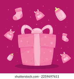 pink gift and baby set icons