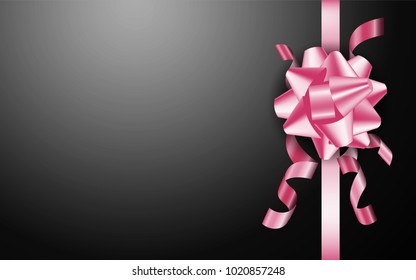 Pink gift bow on the black background. Stock vector