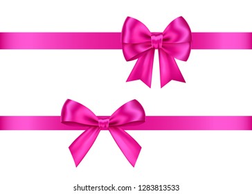 Pink  gift  bows set  isolated on white background. Christmas, New Year, birthday  decoration. Vector realistic decor element  for banner, greeting card, poster.