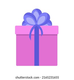 Pink gift box with a blue bow,isolated on a white background.Vector illustration.