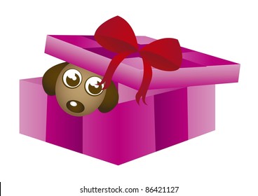 pink gift box with dog isolated over white background. vector
