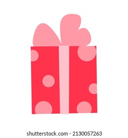 Pink gift box flat icon isolated on white background. Color present with ribbon. Festive birthday party shopping element design. Modern minimal package. Cartoon holiday surprise vector illustration.