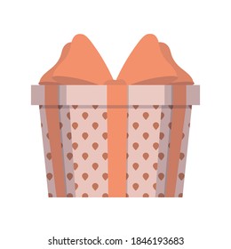 Pink gift box in flat style. Gift with an orange bow. Isolated. Vector.