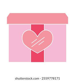 Pink gift box with heart design and lid Vector