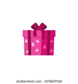 Pink gift box, isolated on white background, vector illustration