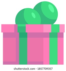 Pink gift box on white isolated backdrop. Christmas holiday symbol for invitation or gift card, notebook, bath tile, scrapbook. Phone case or cloth print. Flat style stock vector illustration
