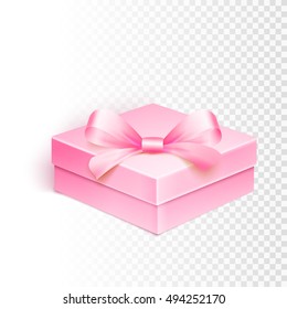 Pink gift box over white transparent background, vector illustration
