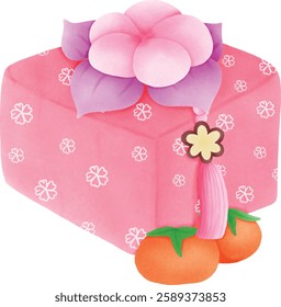 Pink gift box and persimmons	