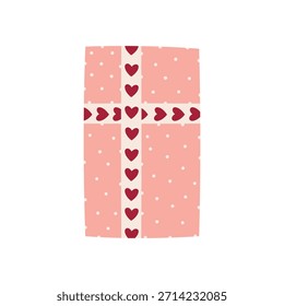 Caja de regalo rosa con lunares y cinta, Clipart romántico para el día de San Valentín o cumpleaños