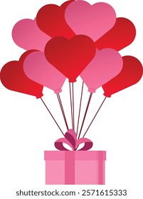 Pink Gift Box with Red Pink Balloons