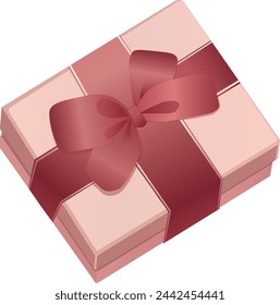 
A pink gift box with red bow