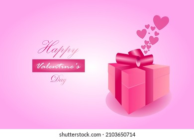pink gift box and red ribbon Heart-shaped balloons float out of the box. for happy valentine's day