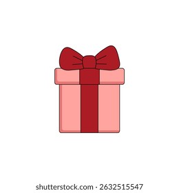 pink gift box with red ribbon