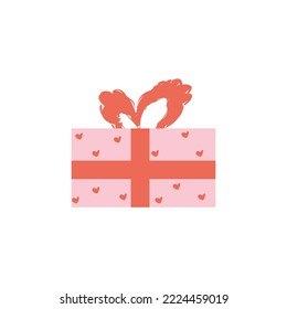 Pink gift box with ribbon bow isolated on a white background.