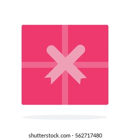 Pink gift box with ribbon vector flat material design object. Isolated illustration on white background.