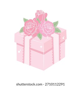 Caixa de presente cor-de-rosa com rosas presente Envolvido na fita de renda.