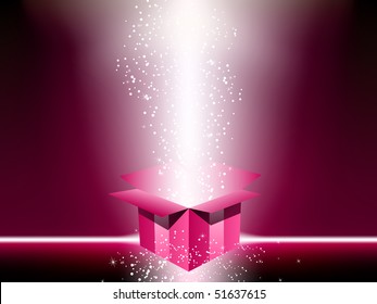 Pink Gift Box With Stars. Editable Vector Image