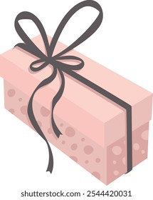 pink gift box tied with grey ribbon. happy birthday, Christmas, New Year, wedding or Valentine day package concept. vector flat illustration isolated.